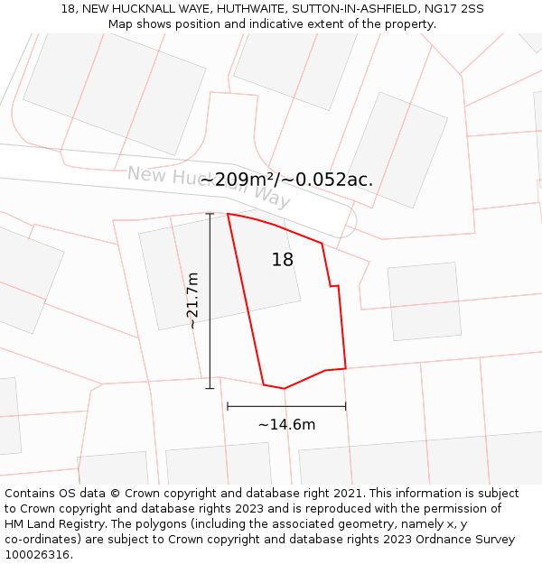 18, NEW HUCKNALL WAYE, HUTHWAITE, SUTTON-IN-ASHFIELD, NG17 2SS: Plot and title map