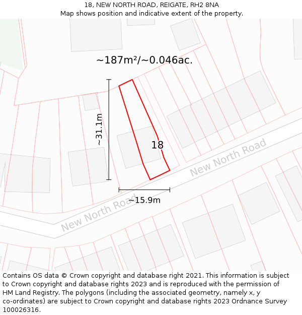 18, NEW NORTH ROAD, REIGATE, RH2 8NA: Plot and title map
