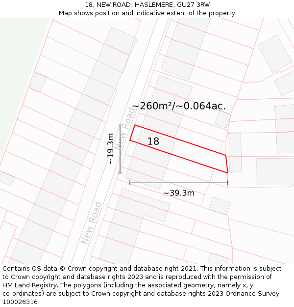 18, NEW ROAD, HASLEMERE, GU27 3RW: Plot and title map