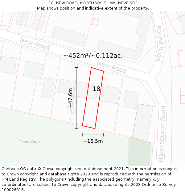 18, NEW ROAD, NORTH WALSHAM, NR28 9DF: Plot and title map
