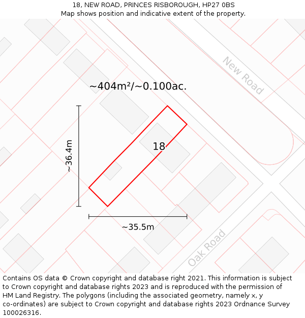 18, NEW ROAD, PRINCES RISBOROUGH, HP27 0BS: Plot and title map