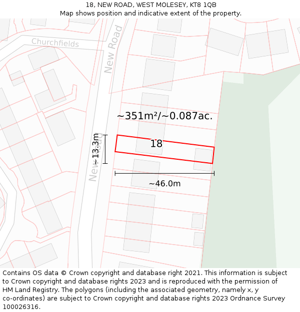 18, NEW ROAD, WEST MOLESEY, KT8 1QB: Plot and title map