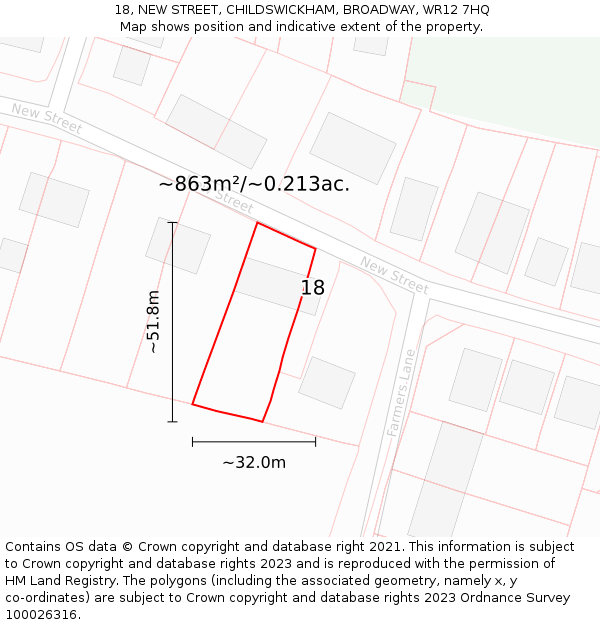18, NEW STREET, CHILDSWICKHAM, BROADWAY, WR12 7HQ: Plot and title map