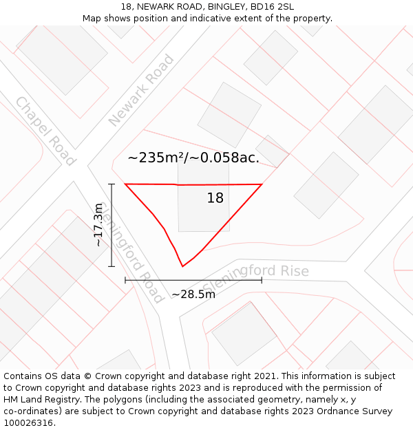 18, NEWARK ROAD, BINGLEY, BD16 2SL: Plot and title map