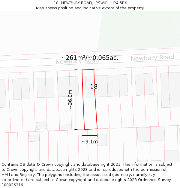 18, NEWBURY ROAD, IPSWICH, IP4 5EX: Plot and title map