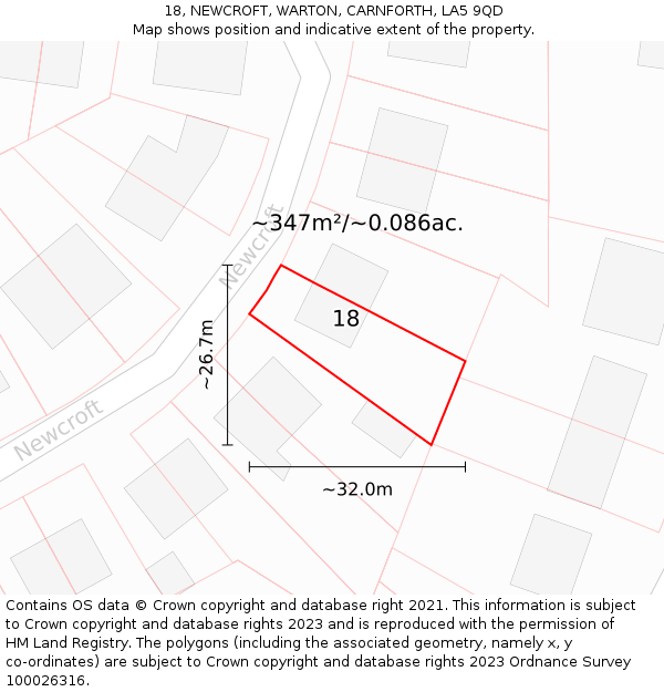 18, NEWCROFT, WARTON, CARNFORTH, LA5 9QD: Plot and title map