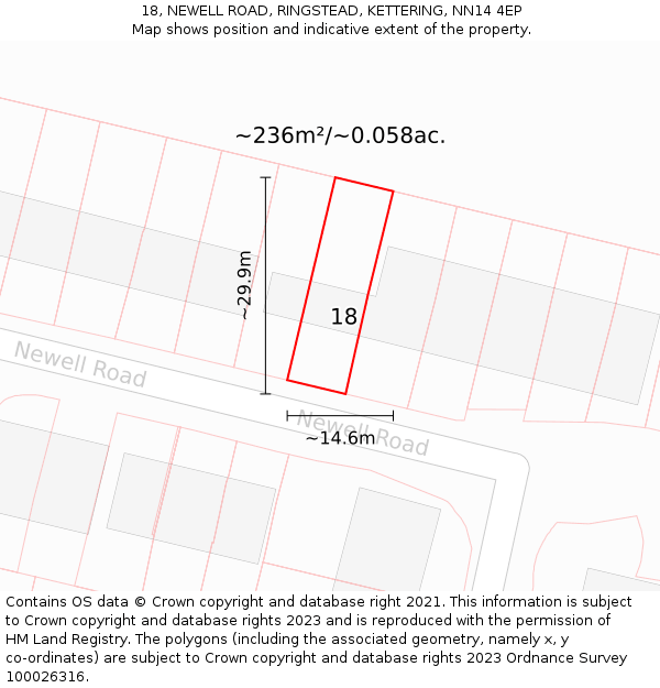 18, NEWELL ROAD, RINGSTEAD, KETTERING, NN14 4EP: Plot and title map
