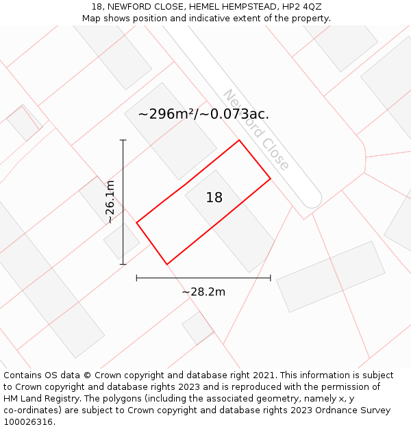18, NEWFORD CLOSE, HEMEL HEMPSTEAD, HP2 4QZ: Plot and title map