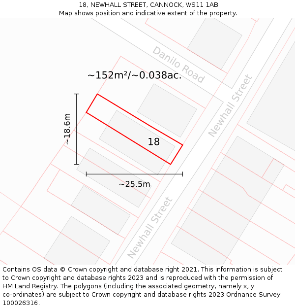18, NEWHALL STREET, CANNOCK, WS11 1AB: Plot and title map