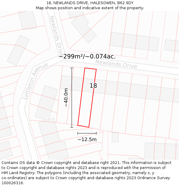 18, NEWLANDS DRIVE, HALESOWEN, B62 9DY: Plot and title map