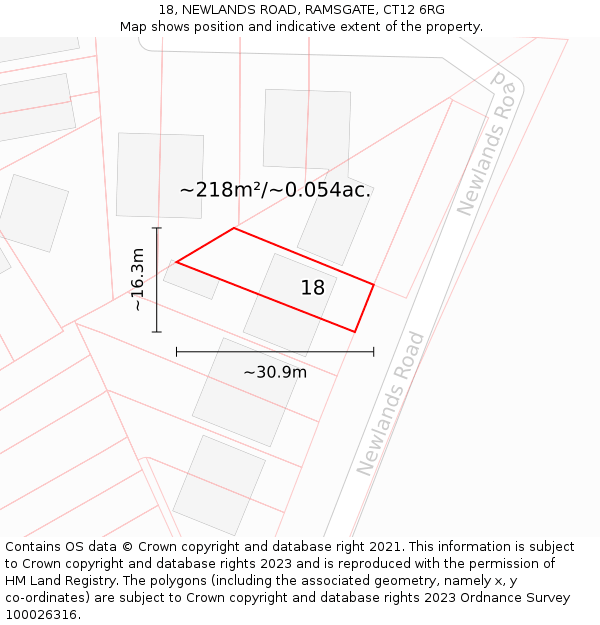 18, NEWLANDS ROAD, RAMSGATE, CT12 6RG: Plot and title map