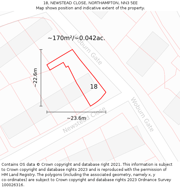 18, NEWSTEAD CLOSE, NORTHAMPTON, NN3 5EE: Plot and title map