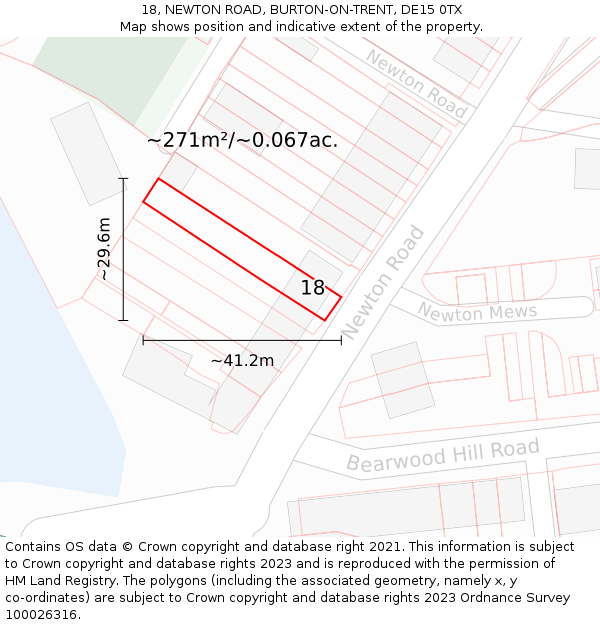 18, NEWTON ROAD, BURTON-ON-TRENT, DE15 0TX: Plot and title map
