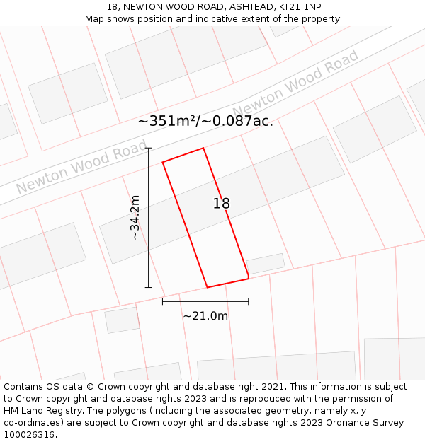 18, NEWTON WOOD ROAD, ASHTEAD, KT21 1NP: Plot and title map