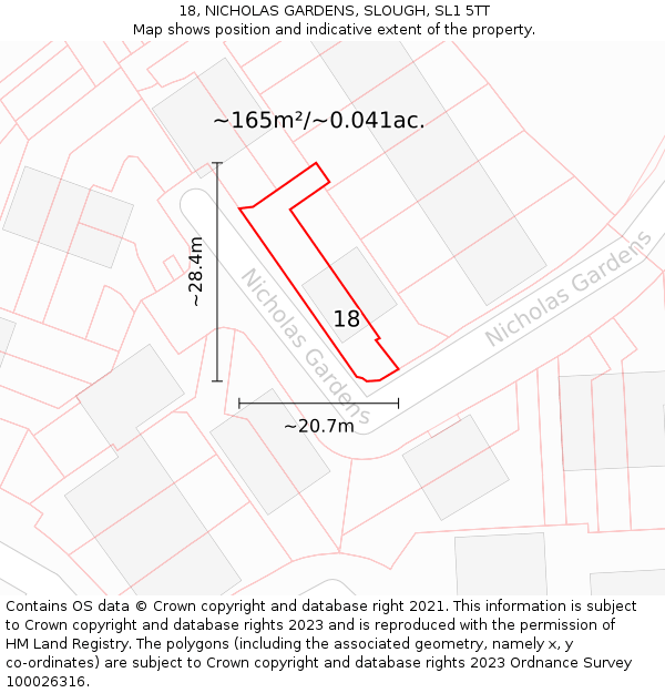 18, NICHOLAS GARDENS, SLOUGH, SL1 5TT: Plot and title map