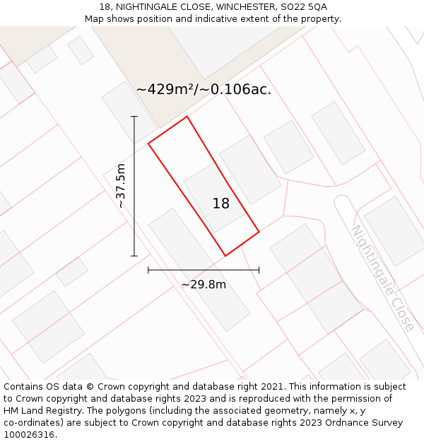 18, NIGHTINGALE CLOSE, WINCHESTER, SO22 5QA: Plot and title map