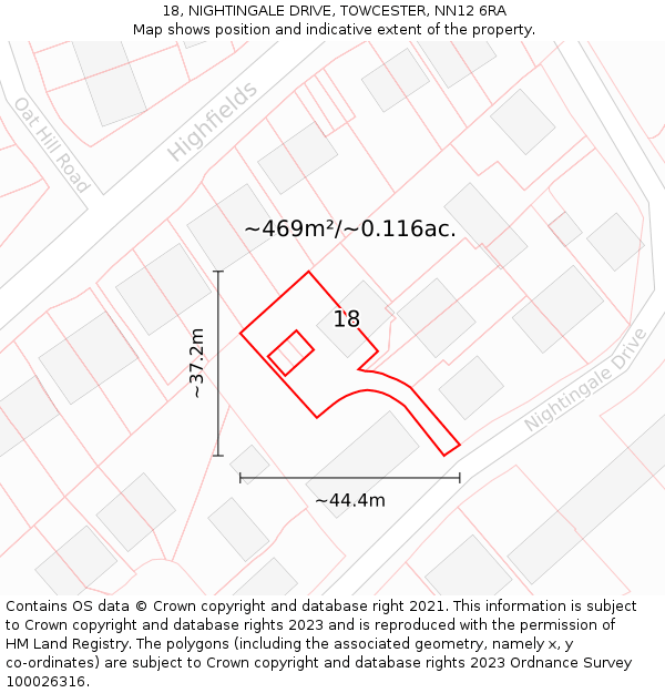 18, NIGHTINGALE DRIVE, TOWCESTER, NN12 6RA: Plot and title map