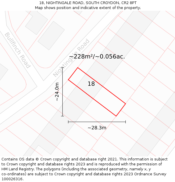 18, NIGHTINGALE ROAD, SOUTH CROYDON, CR2 8PT: Plot and title map