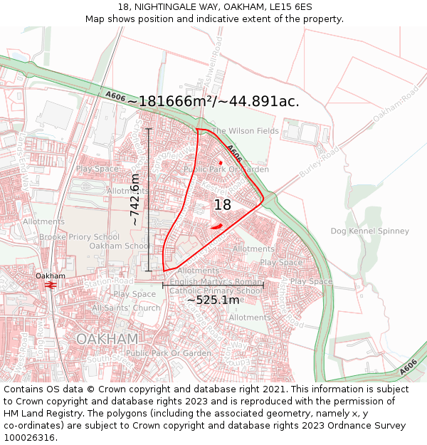 18, NIGHTINGALE WAY, OAKHAM, LE15 6ES: Plot and title map