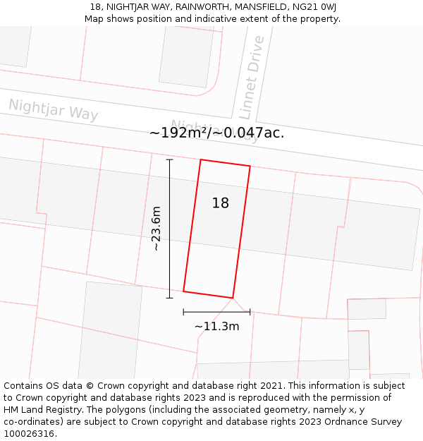 18, NIGHTJAR WAY, RAINWORTH, MANSFIELD, NG21 0WJ: Plot and title map