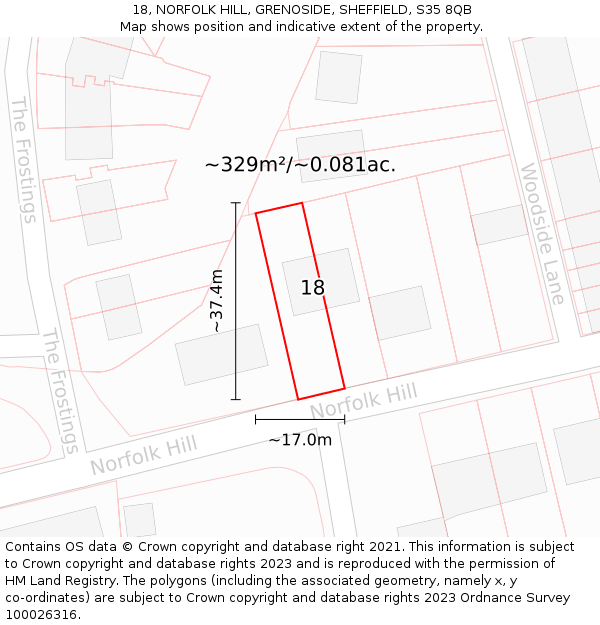 18, NORFOLK HILL, GRENOSIDE, SHEFFIELD, S35 8QB: Plot and title map