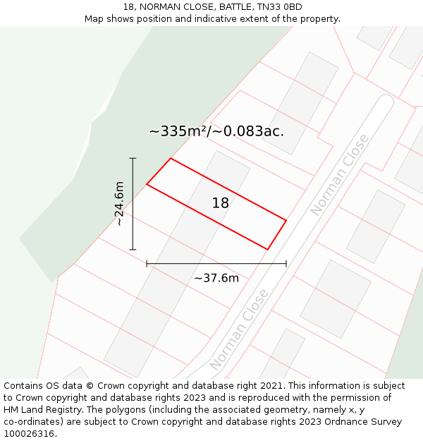 18, NORMAN CLOSE, BATTLE, TN33 0BD: Plot and title map