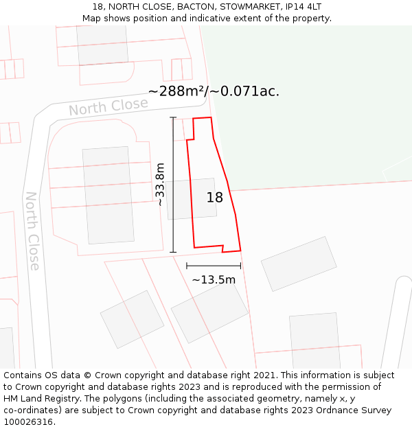 18, NORTH CLOSE, BACTON, STOWMARKET, IP14 4LT: Plot and title map