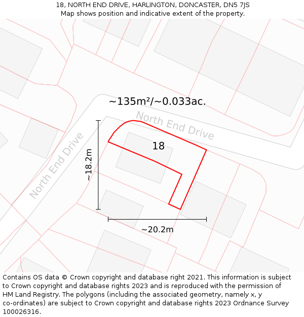 18, NORTH END DRIVE, HARLINGTON, DONCASTER, DN5 7JS: Plot and title map
