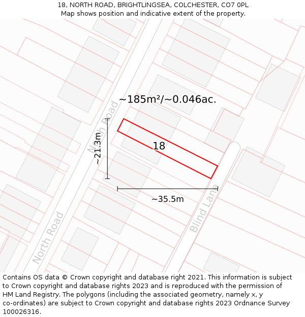 18, NORTH ROAD, BRIGHTLINGSEA, COLCHESTER, CO7 0PL: Plot and title map