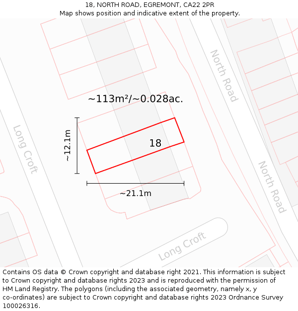 18, NORTH ROAD, EGREMONT, CA22 2PR: Plot and title map