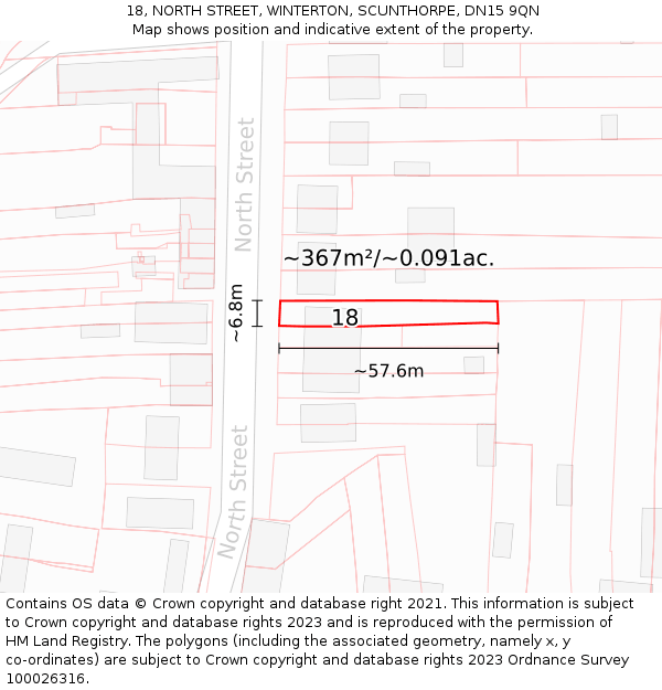 18, NORTH STREET, WINTERTON, SCUNTHORPE, DN15 9QN: Plot and title map