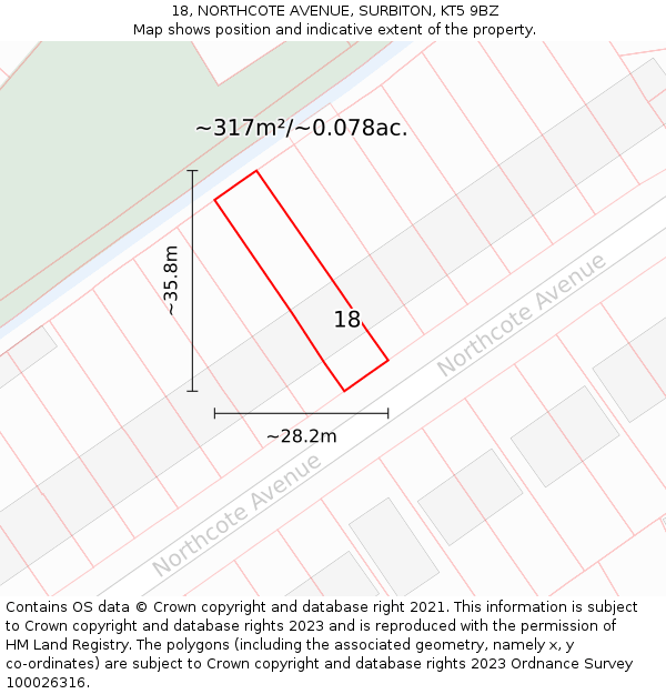 18, NORTHCOTE AVENUE, SURBITON, KT5 9BZ: Plot and title map