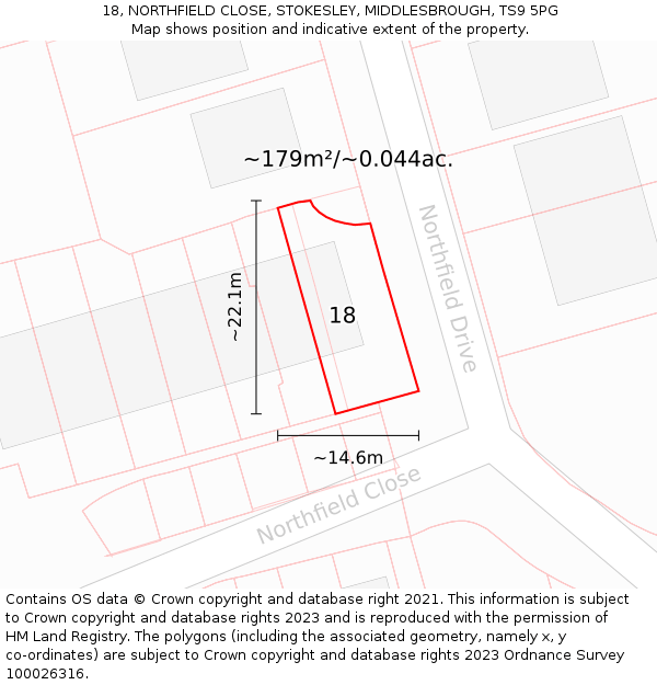 18, NORTHFIELD CLOSE, STOKESLEY, MIDDLESBROUGH, TS9 5PG: Plot and title map