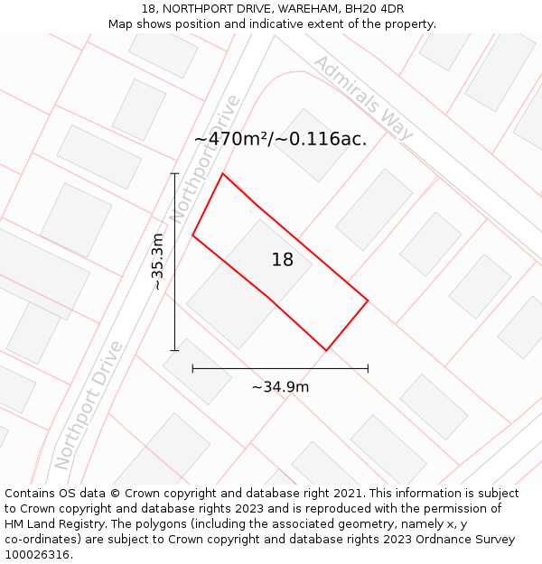 18, NORTHPORT DRIVE, WAREHAM, BH20 4DR: Plot and title map