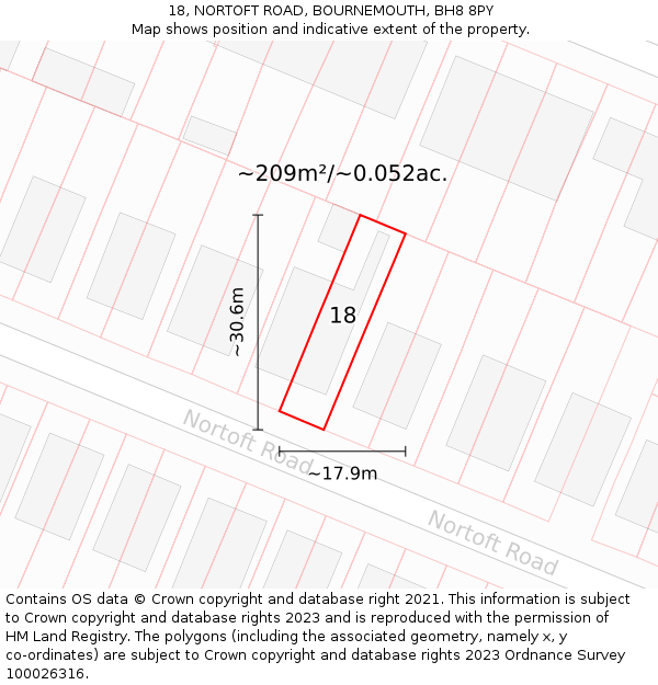 18, NORTOFT ROAD, BOURNEMOUTH, BH8 8PY: Plot and title map