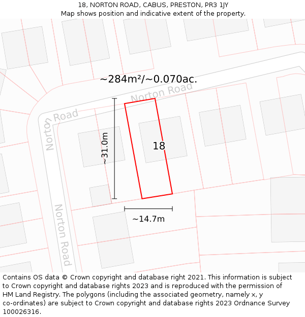 18, NORTON ROAD, CABUS, PRESTON, PR3 1JY: Plot and title map