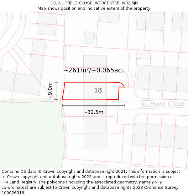 18, NUFFIELD CLOSE, WORCESTER, WR2 6JN: Plot and title map