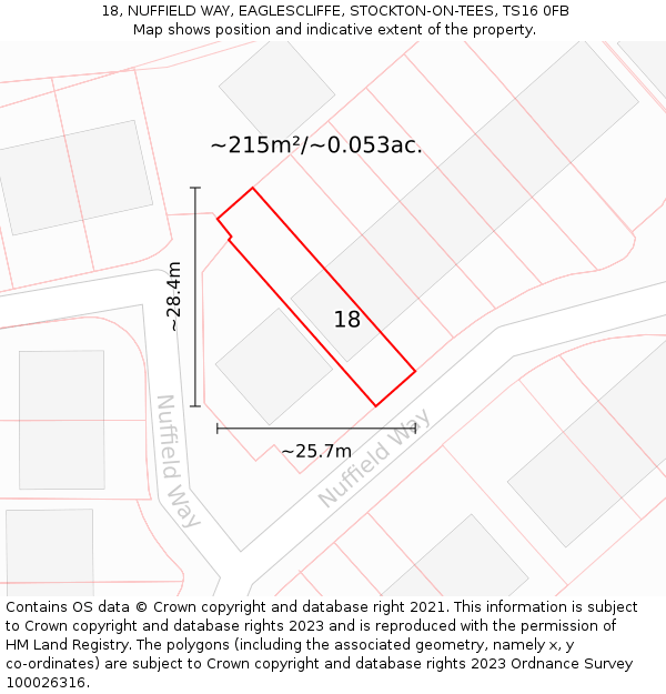 18, NUFFIELD WAY, EAGLESCLIFFE, STOCKTON-ON-TEES, TS16 0FB: Plot and title map