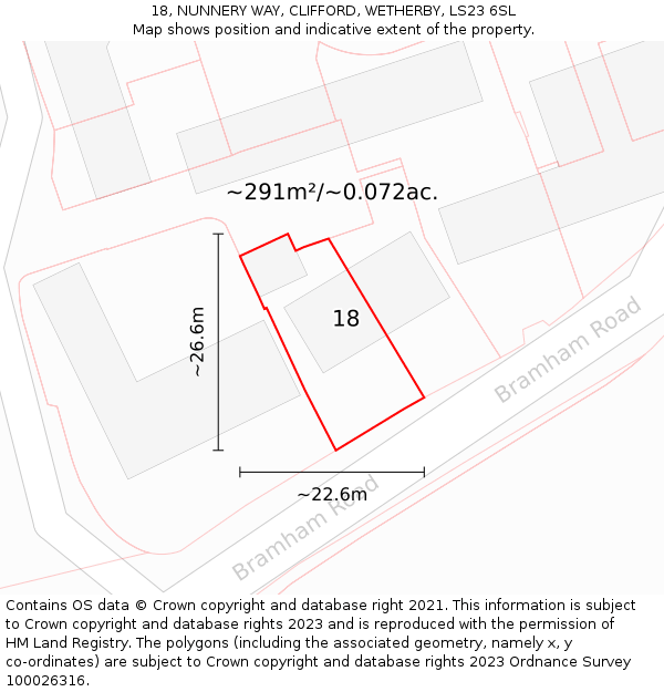 18, NUNNERY WAY, CLIFFORD, WETHERBY, LS23 6SL: Plot and title map