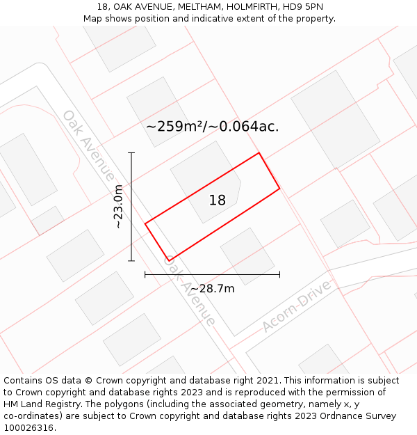 18, OAK AVENUE, MELTHAM, HOLMFIRTH, HD9 5PN: Plot and title map