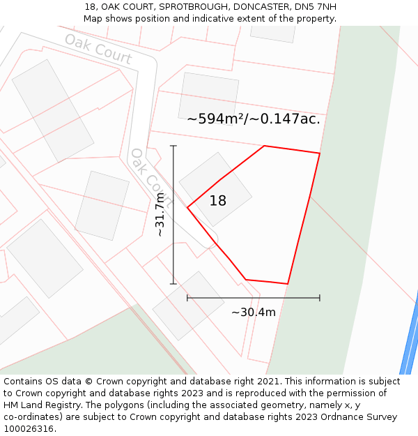 18, OAK COURT, SPROTBROUGH, DONCASTER, DN5 7NH: Plot and title map