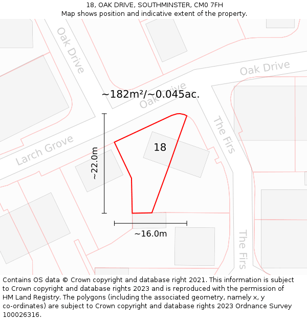 18, OAK DRIVE, SOUTHMINSTER, CM0 7FH: Plot and title map