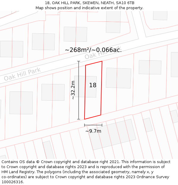 18, OAK HILL PARK, SKEWEN, NEATH, SA10 6TB: Plot and title map