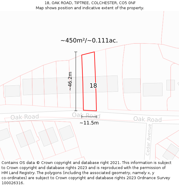 18, OAK ROAD, TIPTREE, COLCHESTER, CO5 0NF: Plot and title map