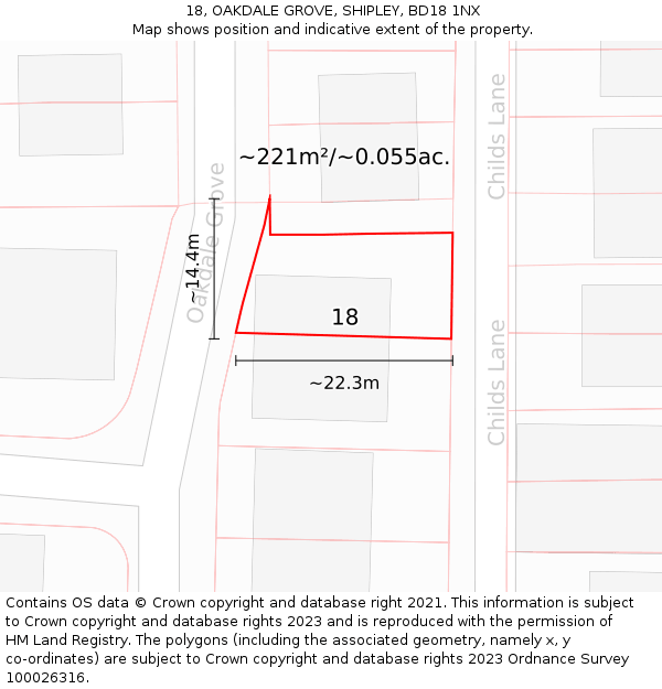 18, OAKDALE GROVE, SHIPLEY, BD18 1NX: Plot and title map