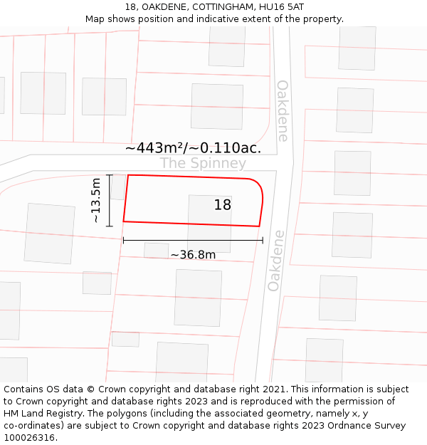 18, OAKDENE, COTTINGHAM, HU16 5AT: Plot and title map