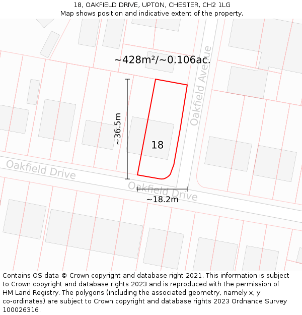 18, OAKFIELD DRIVE, UPTON, CHESTER, CH2 1LG: Plot and title map