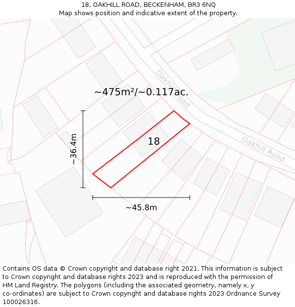 18, OAKHILL ROAD, BECKENHAM, BR3 6NQ: Plot and title map