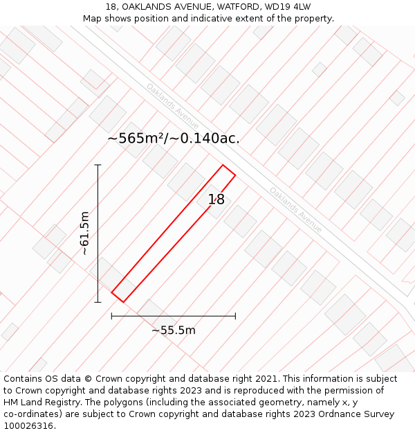 18, OAKLANDS AVENUE, WATFORD, WD19 4LW: Plot and title map
