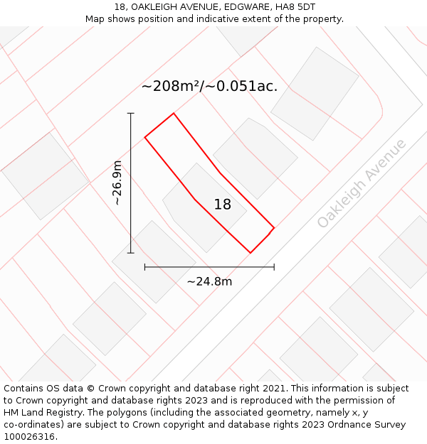 18, OAKLEIGH AVENUE, EDGWARE, HA8 5DT: Plot and title map